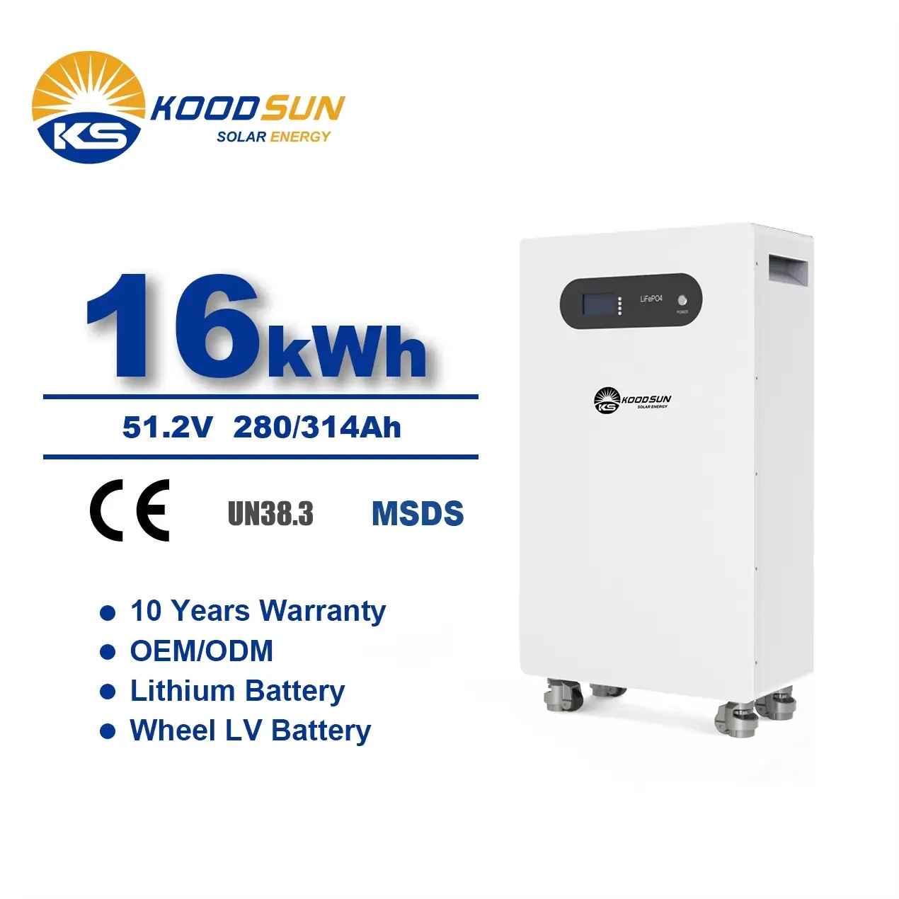 51.2V 314Ah 16kWh Low Voltage LiFePO4 Battery | Massive Capacity for Home Solar Storage & Off-Grid Applications -Koodsun