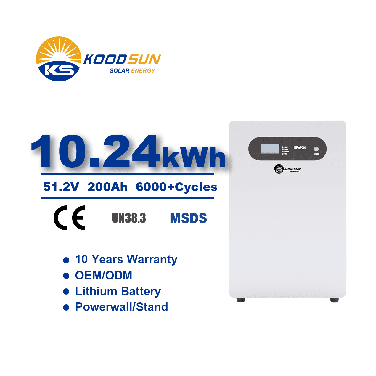 51.2V 200Ah 10.24kWh Low Voltage LiFePO4 Battery | Massive Capacity for Home Solar Storage & Off-Grid Applications -Koodsun