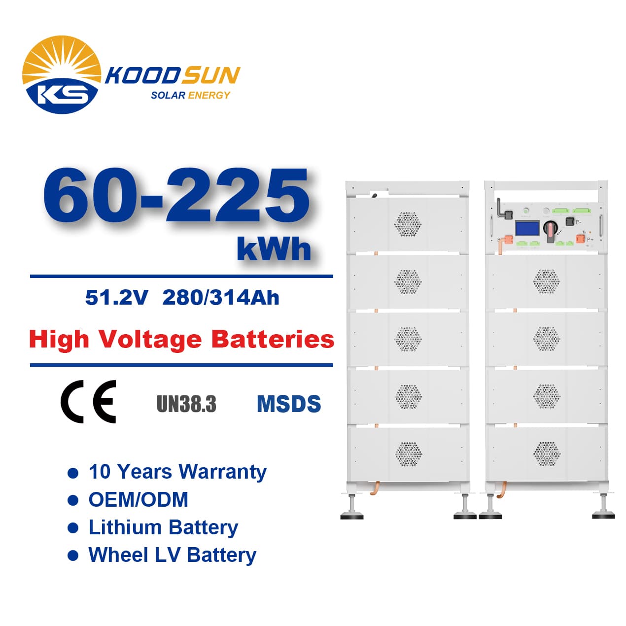 Rack Mounted High Voltage Solar Storage Battery 51.2V Lifepo4 Battery 280Ah 314Ah for Solar System