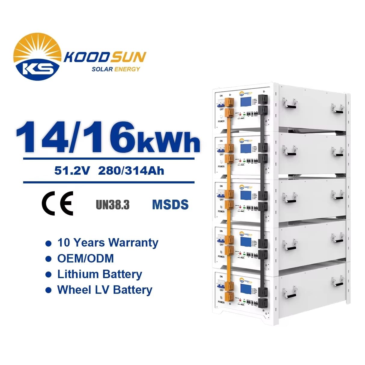Factory Direct Sale Tiktok Same Model Koodsun Rack Mounted Lithium Battery 16kWH Per Piece -Koodsun