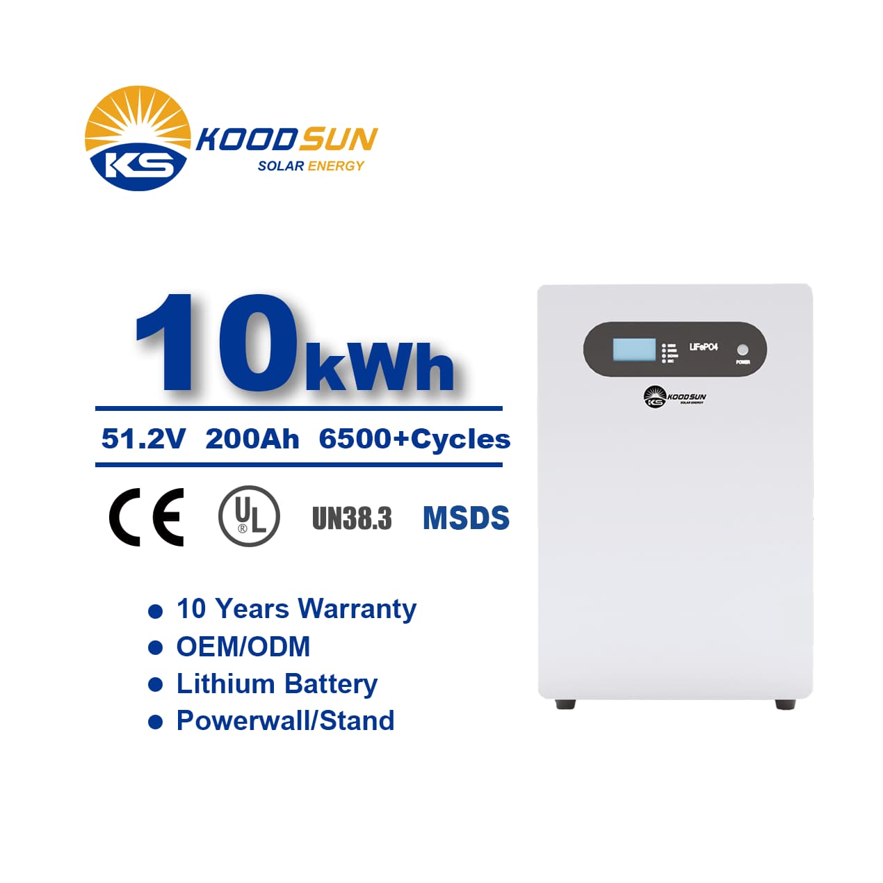 Home Use Koodsun Lithium Battery 51.2V 200AH 10.24kwh PowerWall Lithium Battery -Koodsun